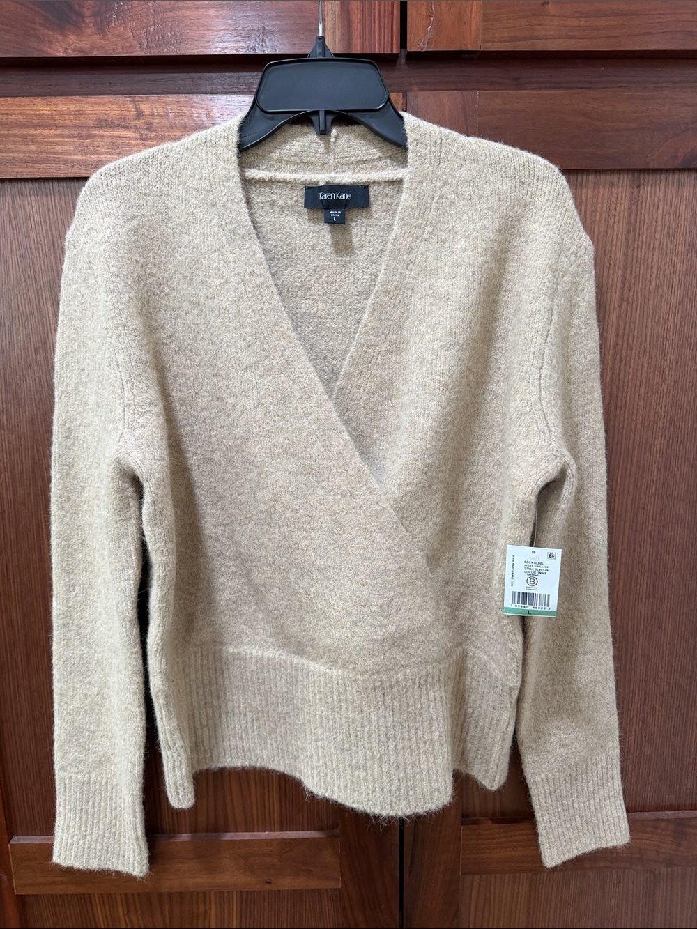 Karen Kane Taupe Beige Wrap V-Neck Sweater